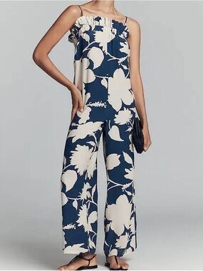 Anthropologie Plenty By Tracy Reese. NWT Floral Print Jumpsuit. Blue/Cream Small